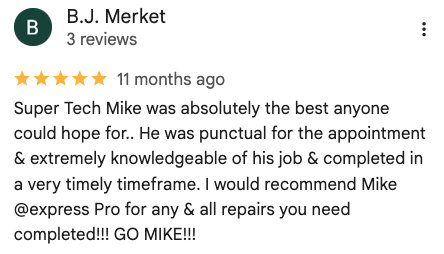 Local Appliance Repair Pros review from B.J. Merket