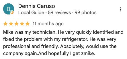 Local Appliance Repair Pros review from Dennis Caruso
